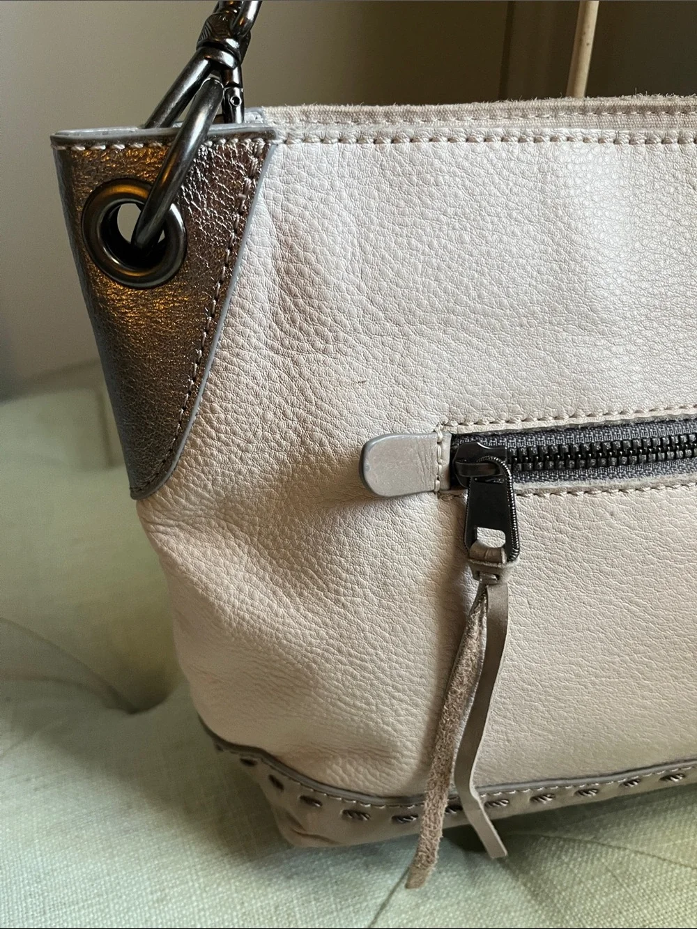 The Sak Cream Pebbled Leather Shoulder Bag with Brown Braided Handle - Picture 5 of 15